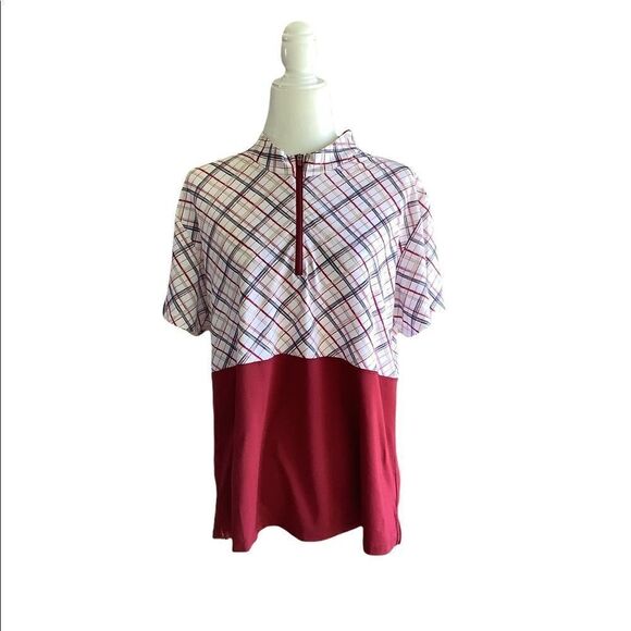 Lady Pin Seeker Golf Top in Burgundy Tan Black - Picture 1 of 5